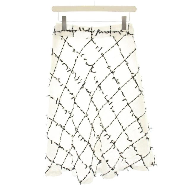 【中古】エムズグレイシー M'S GRACY スカート ロング フレア チェック柄 38 白 ホワイト 黒 NM-417108 レディース