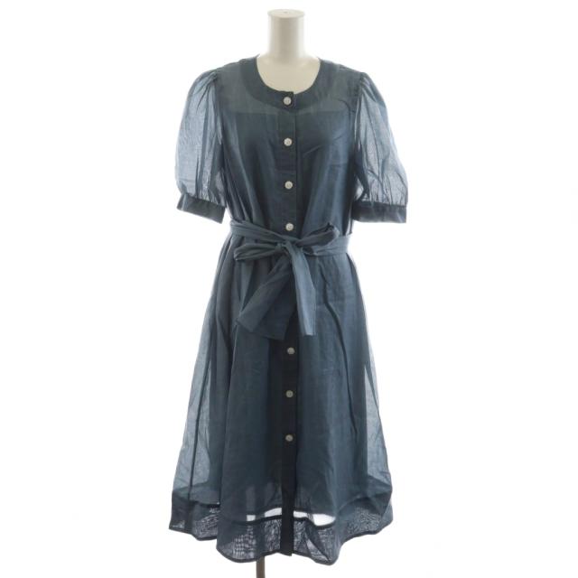 【中古】エムズグレイシー M'S GRACY 24年製 ワンピース ロング丈 半袖 シアー シースルー 38 青 ブルー TD-411355