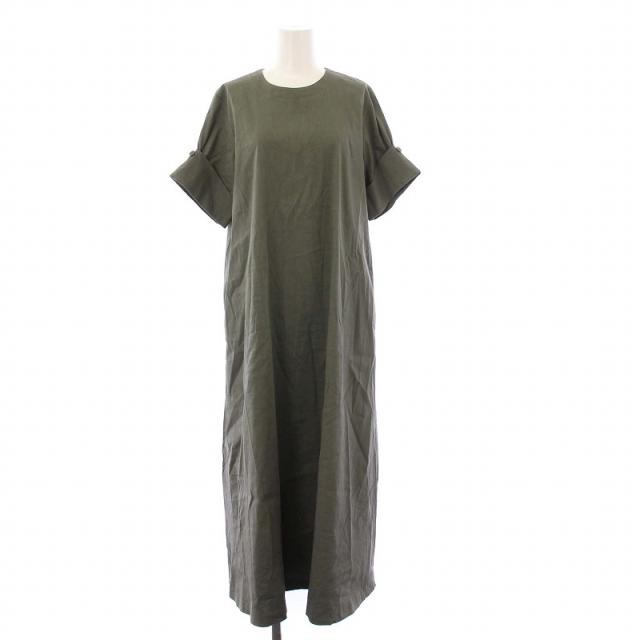 【中古】セオリーリュクス theory luxe 22SS ECO CRUNCH WASH APRI ロングワンピース 半袖 マキシ リネン 38 カーキ