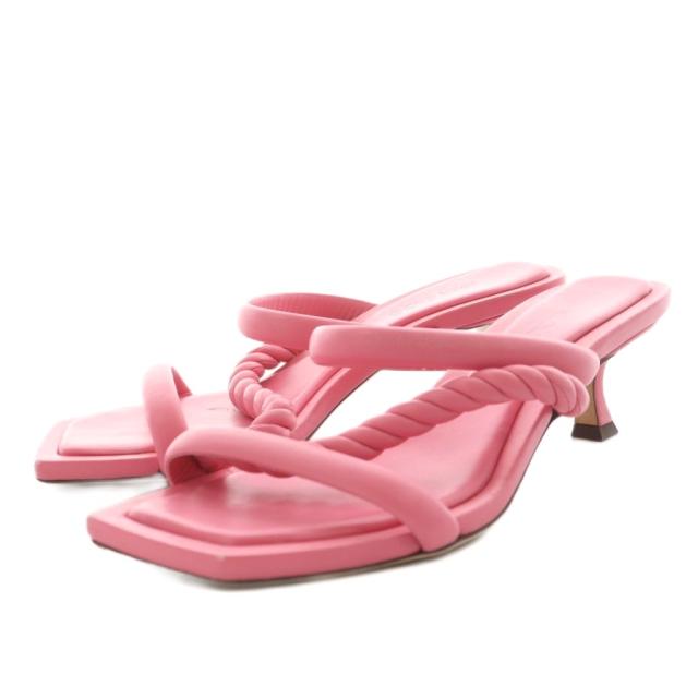 【中古】ジミーチュウ JIMMY CHOO DIOSA50 サンダル ヒール スクエアトゥ レザー 38 ピンク /AN11 レディース