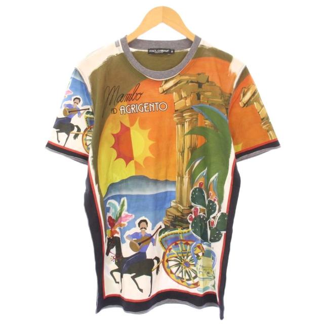 【中古】ドルチェ&ガッバーナ ドルガバ DOLCE&GABBANA Tシャツ 半袖 クルーネック 総柄 ストレッチ マルチカラー
