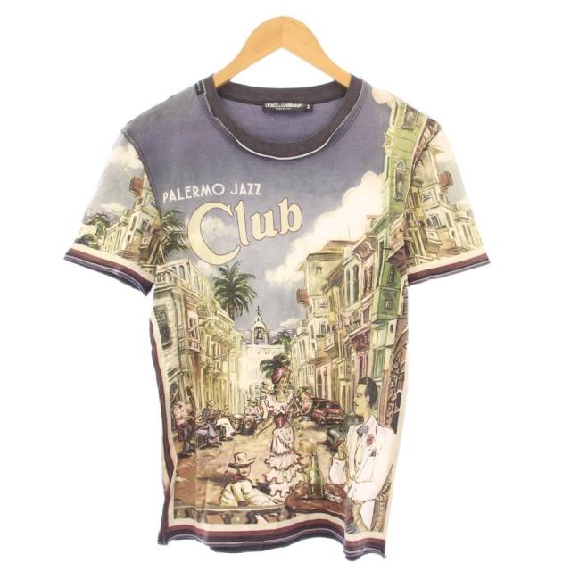 【中古】ドルチェ&ガッバーナ ドルガバ Tシャツ 半袖 クルーネック 総柄 ストレッチ ロゴ 44 マルチカラー