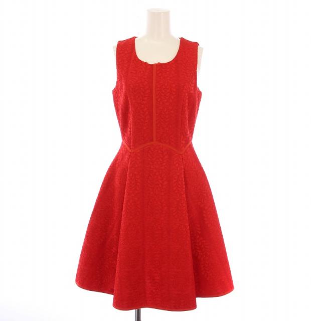 【中古】ブルーガール BLUGIRL フレアワンピース ミモレ ロング ノースリーブ クルーネック レース 刺繍 I38 赤