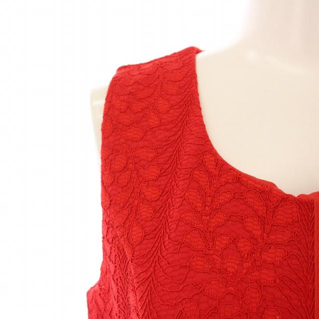 【中古】ブルーガール BLUGIRL フレアワンピース ミモレ ロング ノースリーブ クルーネック レース 刺繍 I38 赤 中古】ブルーガール BLUGIRL フレアワンピース ミモレ ロング