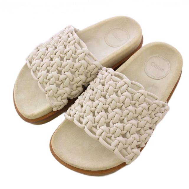 【中古】クロエ CHLOE サンダル 厚底 編み込み レザー 35 アイボリー /BB レディース