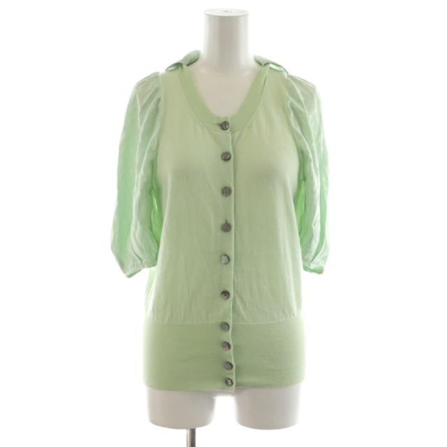 【中古】ルイヴィトン LOUIS VUITTON カーディガン 半袖 切替 ドット柄 カシミヤ シルク 絹 S ライトグリーン