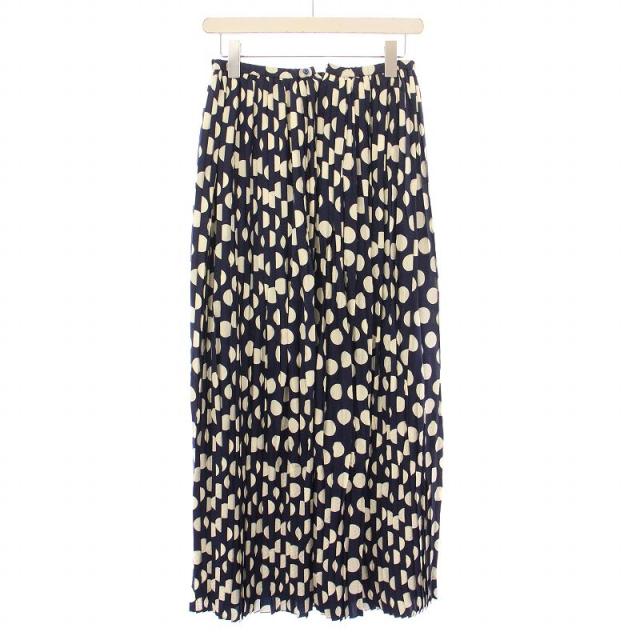 【中古】ドゥロワー Drawer ドットプリーツスカート フレア マキシ ロング シルク 36 紺 ネイビー アイボリー 中古】ドゥロワー Drawer ドットプリーツスカート フレア マキシ