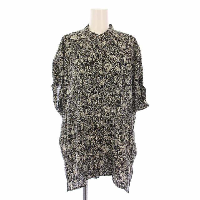 【中古】ジャーナルスタンダードレサージュ DEVEAUX GOLDラメモノトーンシャツ ブラウス 半袖 バンドカラー F 黒 白