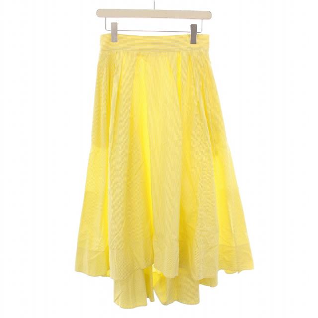 【中古】マディソンブルー MADISONBLUE フレアスカート タック ミモレ ロング ストライプ柄 S 黄色 イエロー 白
