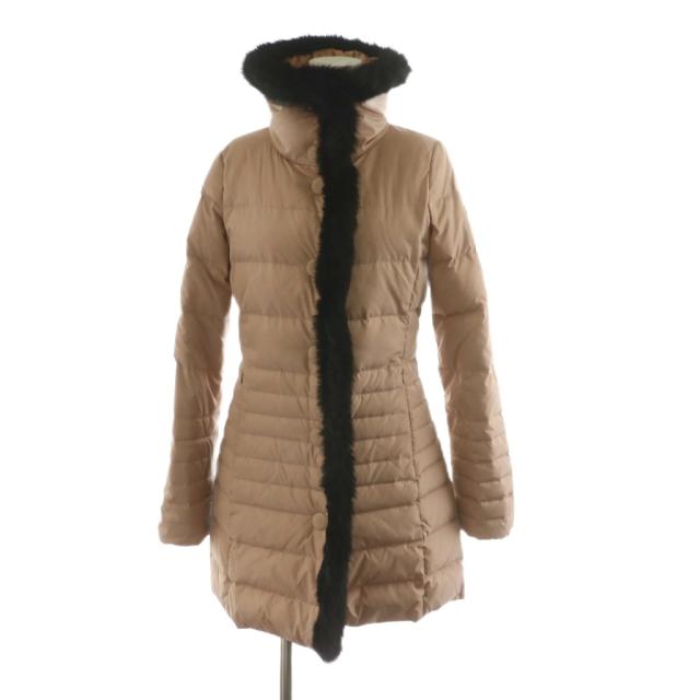 【中古】アルマーニ ジーンズ ファー付きダウンコート ロング アウター フーディー ハイネック 36 ピンク