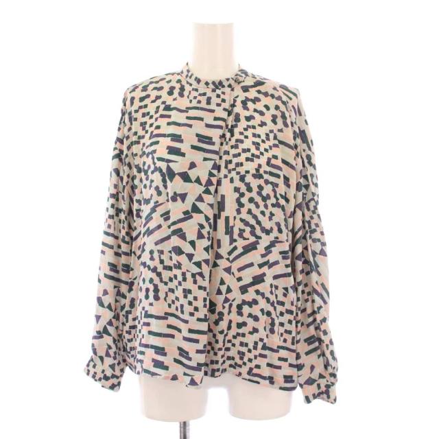 【中古】ミナペルホネン ライトコラージュ シャツ ブラウス プルオーバー バンドカラー 長袖 シルク マルチカラー