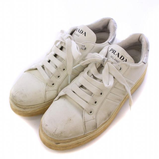 中古】プラダ PRADA ローカットスニーカー シューズ 厚底 レザー ロゴ  