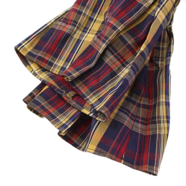 【中古】未使用品 エリン ELIN シャツワンピース フレア マキシ ロング 長袖 バンドカラー チェック柄 マルチカラー 中古】未使用品 エリン ELIN シャツワンピース フレア マキシ ロング