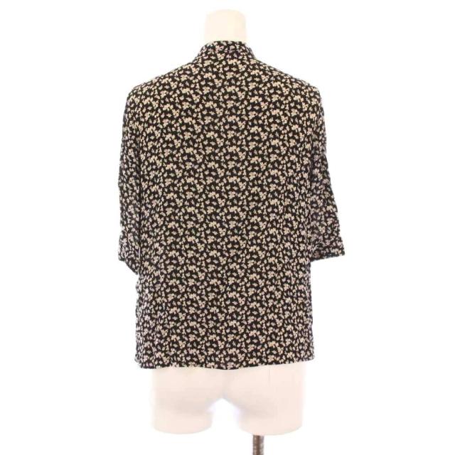 【中古】セリーヌ CELINE ボウタイシャツ ブラウス 五分袖 フラワー 花柄 バイカラー 34 黒 ブラック グレー