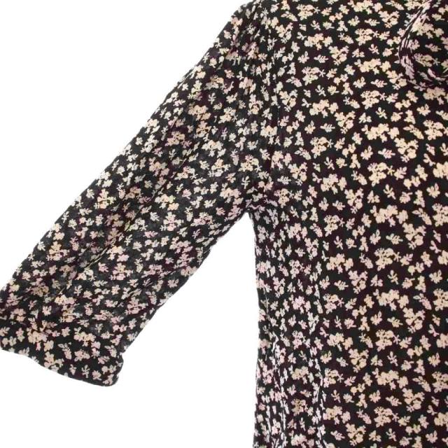 【中古】セリーヌ CELINE ボウタイシャツ ブラウス 五分袖 フラワー 花柄 バイカラー 34 黒 ブラック グレー