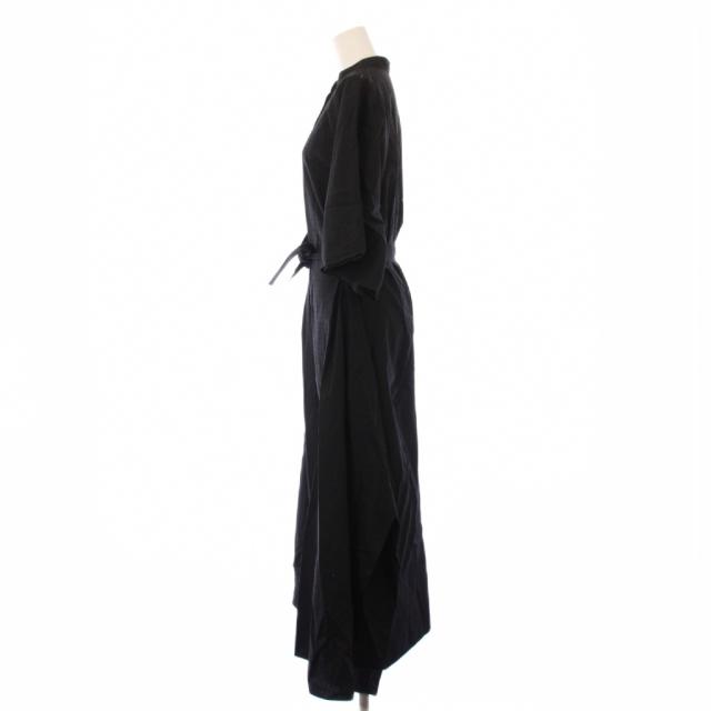 【中古】エルメス HERMES シャツワンピース バンドカラー 半袖 ロング 総柄 プルオーバー 36 ブラック /KH レディース_1