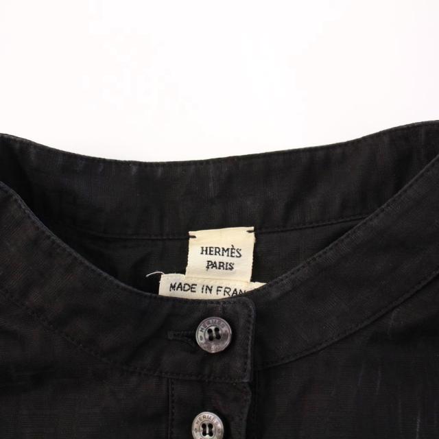 中古】エルメス HERMES シャツワンピース バンドカラー 半袖 ロング 総  