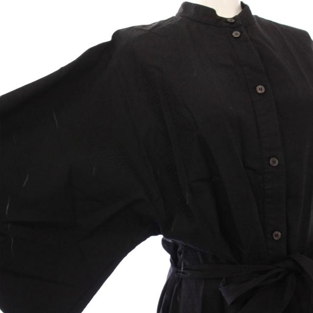 【中古】エルメス HERMES シャツワンピース バンドカラー 半袖 ロング 総柄 プルオーバー 36 ブラック /KH レディース_5