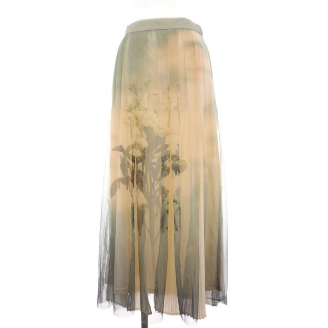 アメリ ameri 花柄 総柄 ロング プリーツスカート グリーン M Ameri