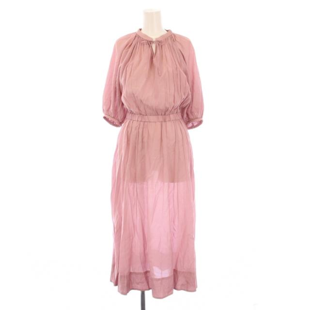 【中古】アナイ ANAYI ライトローンギャザーフレアワンピース ミモレ ロング スキッパー 五分袖 36 ピンク