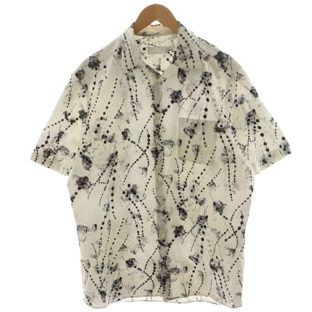 【中古】プラダ PRADA 20年製 シャツ 半袖 総柄 43/17 白 ホワイト 黒 ブラック UCM004 /AN28 メンズ