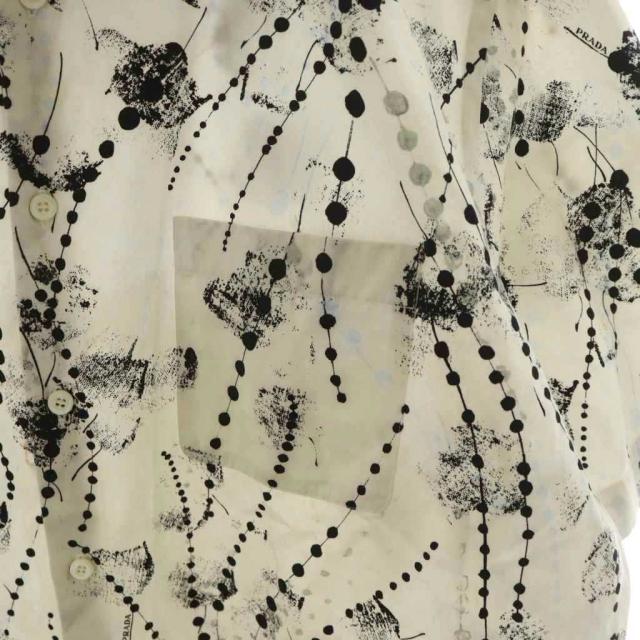 中古】プラダ PRADA 20年製 シャツ 半袖 総柄 43/17 白 ホワイト 黒