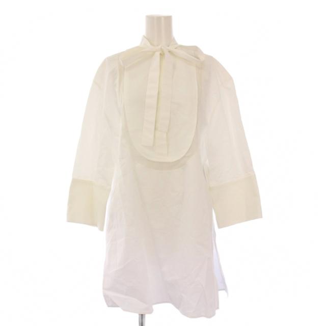 【中古】ヴァレンティノ ヴァレンチノ ビブカラーシャツ ブラウス 七分袖 ボウタイ 切替 38 白 1B3AE7855A6