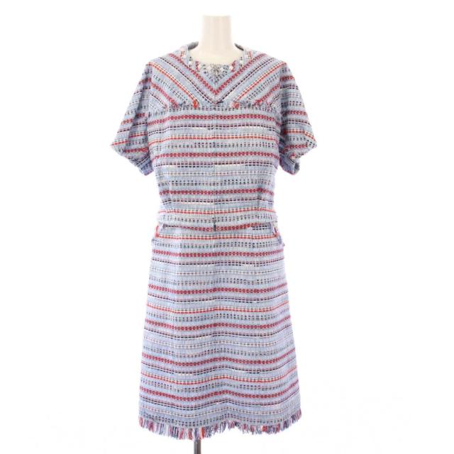 【中古】ルネ MALHIA KENT タグ付き セットアップ ツイード ノーカラージャケット ノースリーブワンピース 36 34 青