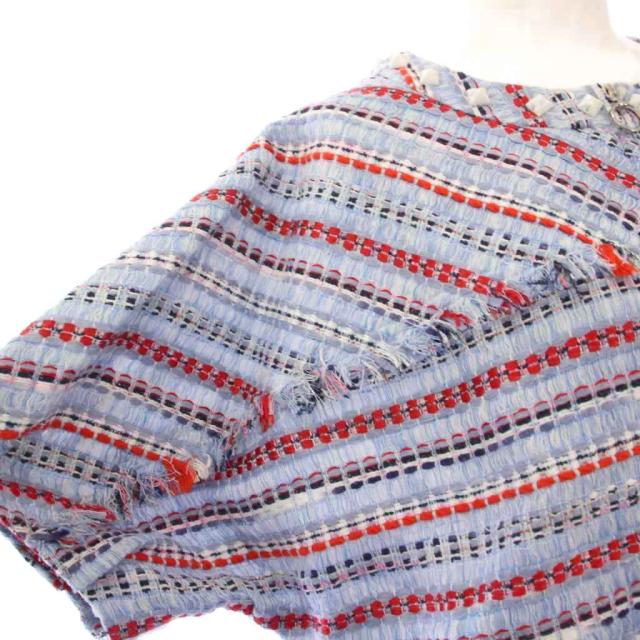 【中古】ルネ MALHIA KENT タグ付き セットアップ ツイード ノーカラージャケット ノースリーブワンピース 36 34 青 中古】ルネ MALHIA KENT タグ付き セットアップ ツイード ノーカラー