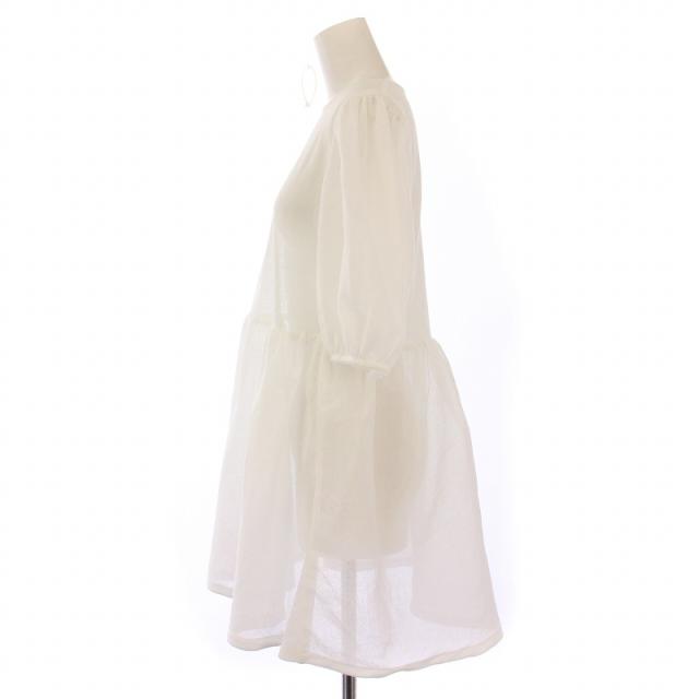 【中古】未使用品 ルネ チュニック サマーニット 五分袖 クルーネック ストレッチ 麻 リネン混 34 白 タグ付き 中古】未使用品 ルネ チュニック サマーニット 五分袖 クルーネック