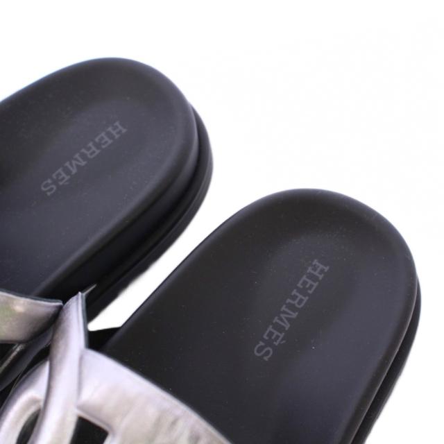 【中古】エルメス HERMES エクストラ シェーヌダンクル サンダル フラット バイカラー レザー 35 黒 シルバーカラー 中古】エルメス HERMES エクストラ シェーヌダンクル サンダル