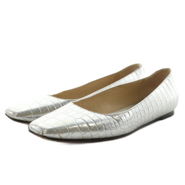 【中古】ジミーチュウ JIMMY CHOO ミレイユ MIRELE FLAT パンプス スクエアトゥ クロコ型押し レザー 35 シルバー色