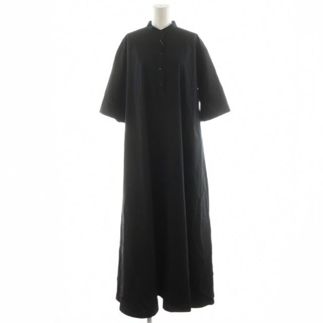 【中古】未使用品 フレームワーク Framework 25SS ボリュームフレアワンピース ロング丈 5分袖 コットン 38 黒