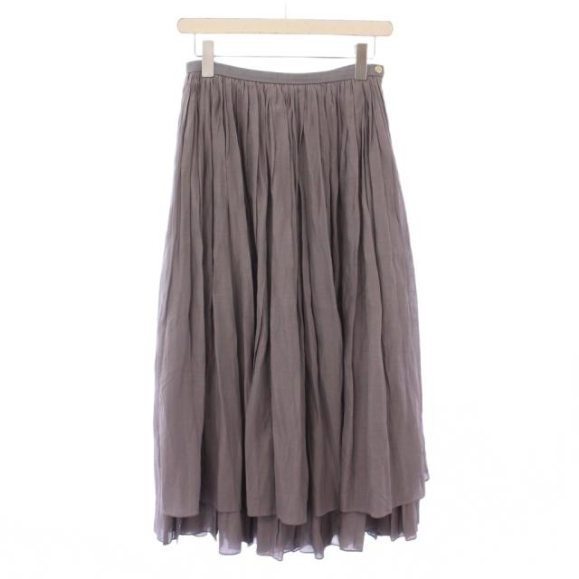 【中古】ドゥロワー Drawer シルクコットンスカート フレア ギャザー マキシ ロング アシンメトリー 無地 36 グレー