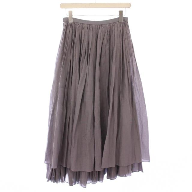 【中古】ドゥロワー Drawer シルクコットンスカート フレア ギャザー マキシ ロング アシンメトリー 無地 36 グレー 中古】ドゥロワー Drawer シルクコットンスカート フレア ギャザー