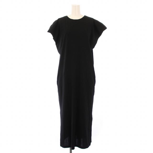 【中古】エポカ EPOCA ワンピース マキシ ロング 半袖 フレンチスリーブ 無地 ストレッチ クルーネック 40 黒