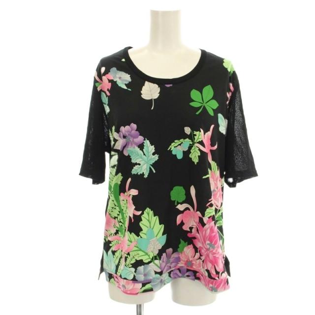 【中古】レオナールスポーツ LEONARD SPORT カットソー 0548528 ニット Tシャツ 半袖 花柄 44 黒 ピンク