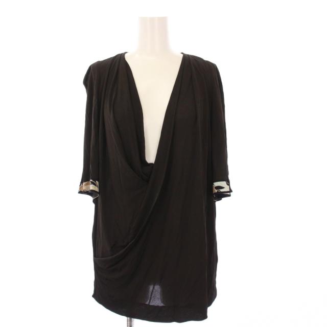 【中古】レオナール LEONARD PARIS ブラウス カットソー 半袖 ドレープ 42 ブラウン /KH レディース