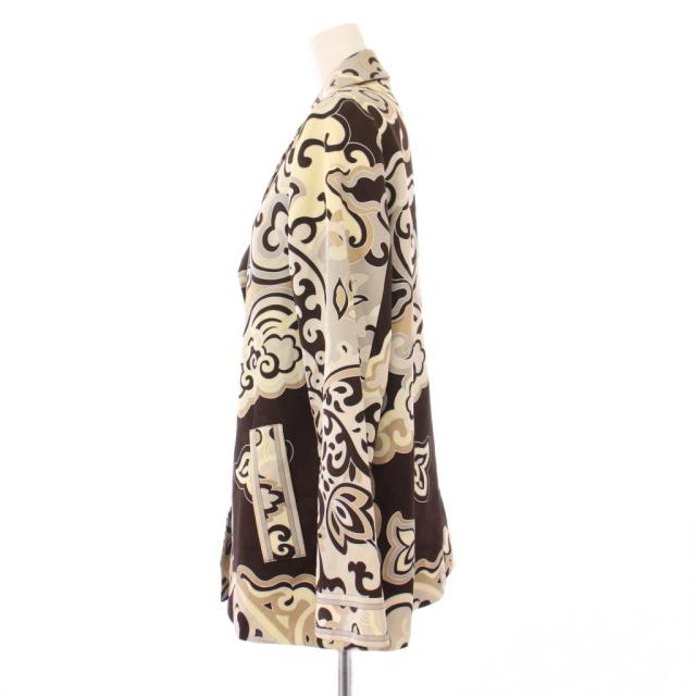 【中古】レオナール LEONARD FASHION テーラードジャケット 2B 総柄 シルク 9R 茶 0381401 /KH レディース 中古】レオナール LEONARD FASHION テーラードジャケット 2B 総柄