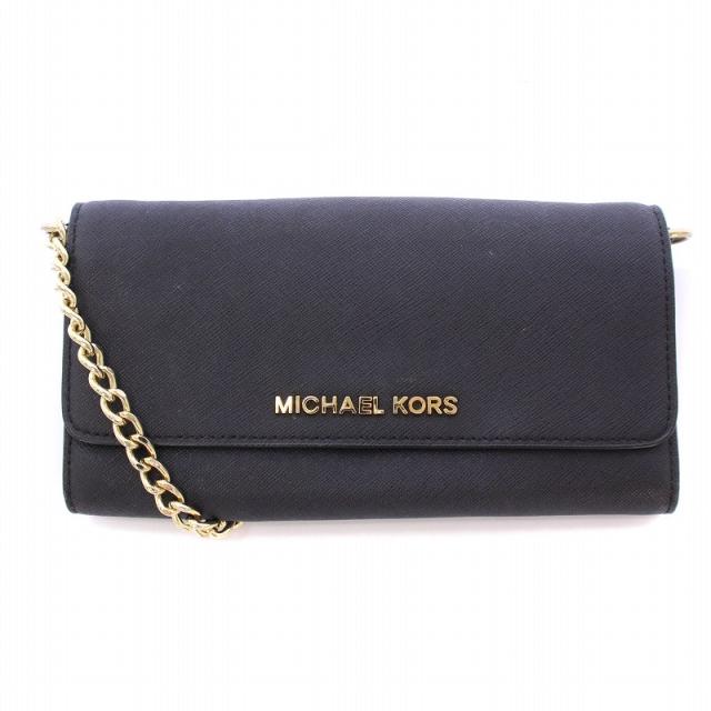 【中古】マイケルコース MICHAEL KORS ウォレットバッグ 長財布 二つ折り ロング ショルダーバッグ チェーン 黒
