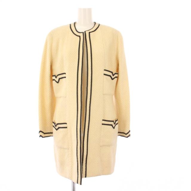 【中古】シャネル CHANEL ノーカラーコート ツイード アウター ボタンレス 38 ベージュ /KH レディース