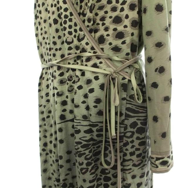 レオナール LEONARD ラップワンピース レオパード柄 ひざ丈 LL 緑
