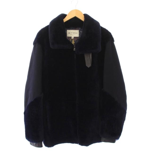 【中古】エトロ ETRO GIUBBOTTO MONTONE BI ムートン切替ジャケット アウター XXL 黒 紺 172-1L525-9981 /KH メンズ