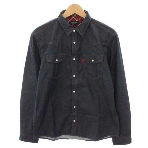 【中古】バーバリーブラックレーベル BURBERRY BLACK LABEL ウエスタンシャツ 長袖 3 紺 D1M07-106-28 メンズ