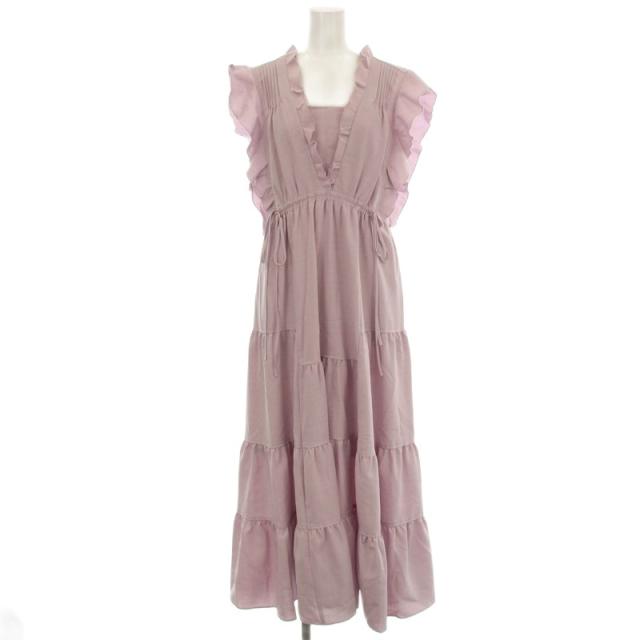 【中古】スナイデル SNIDEL 25SS デザインティアードワンピース フリル ノースリーブ ロング ラベンダー ピンク紫