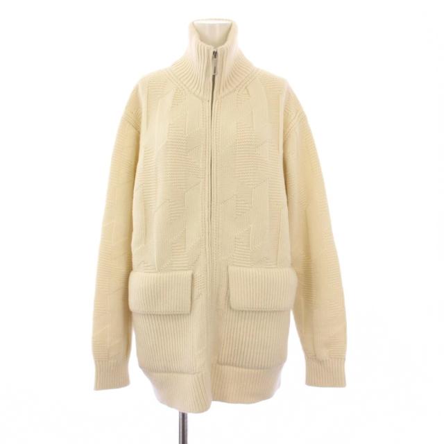 【中古】エルメス HERMES 24SS ニットカーディガン 長袖 スタンドカラー Hロゴ 34 白 /KH レディース