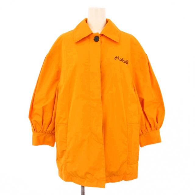 【中古】マルニ ロゴエンブロイダリージャケット ステンカラー アウター パフスリーブ 38 オレンジ JKMA0258SU