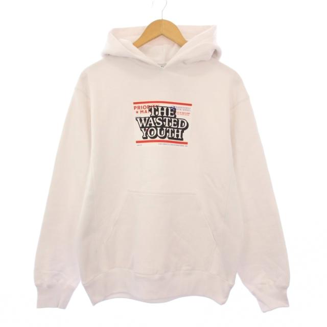 【中古】未使用品 ブラックアイパッチ Wasted Youth PRIORITY LABEL HOODIE パーカー スウェット プルオーバー M 白