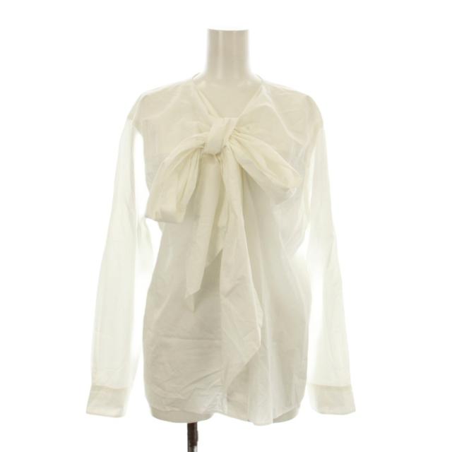 【中古】マーガレットハウエル 23SS WASHED COTTON SHIRT シャツ ブラウス 長袖 ボウタイ 2 白 ホワイト 5783153010