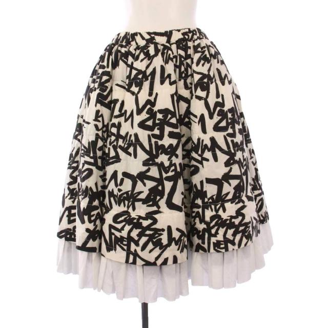 【中古】コムデギャルソン COMME des GARCONS 21AW チュールスカート フリル ひざ丈 ロゴ XS 白 黒 GH-S016
